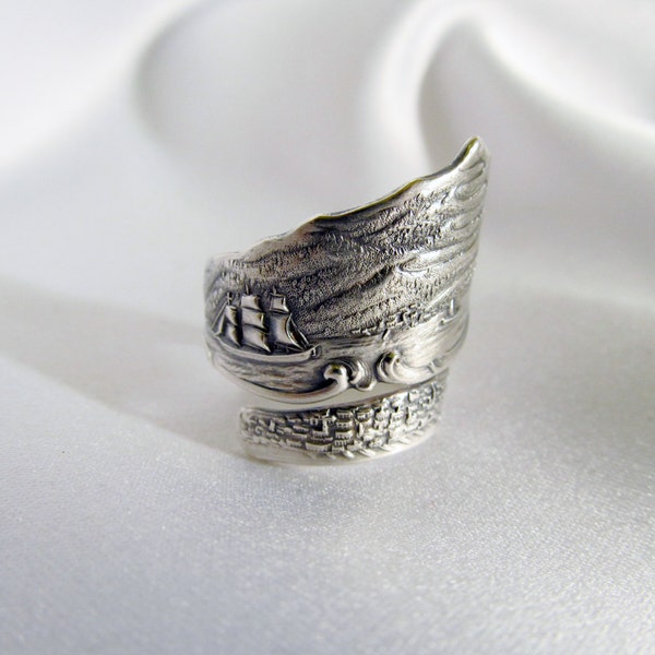 Layaway payment 1 of 2 for Laura Sailboat Spoon Ring Sterling Silver Circa 1890 Nautical Ocean California