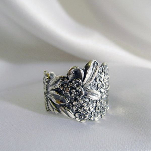 RESERVED Forget Me Not Flower Spoon Ring Sterling Floral Nature Jewelry Friendship Remembrance