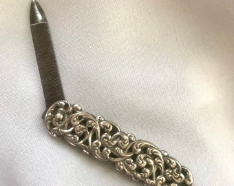 Unger Sterling Nail File Art Nouveau Swirls Shells and Flowers Motif Passaic Pattern 1900