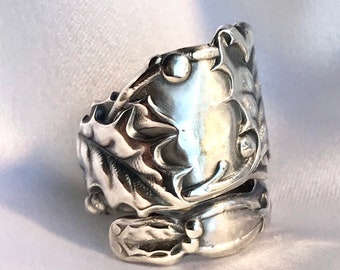 Holly Spoon Ring Sterling Silver Symbolic of Protection Statement Ring