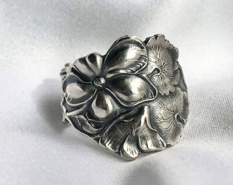 Violet Flower Spoon Ring Sterling Woodland Statement Ring Symbolic of Faithful Love