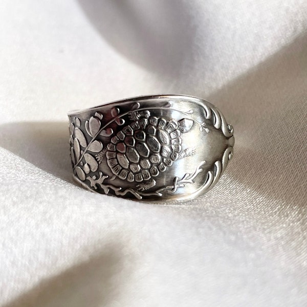 Sea Turtle Spoon Ring Ocean Theme Sterling Silver Circa 1890's Rare Sea Life Pattern Dominick & Haff by Treasure Grotto