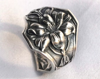 Art Deco Lily Flower Spoon Ring Rare 1910 Symbolic of Charity, Hope and Faith
