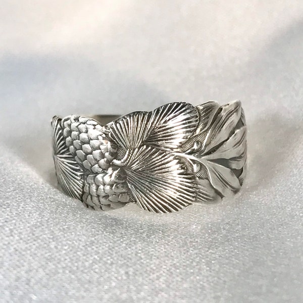 Tiny Pinecone Sterling Spoon Ring Delicate Small Spoon Ring Forest Nature Jewelry Symbolic of Enlightenment