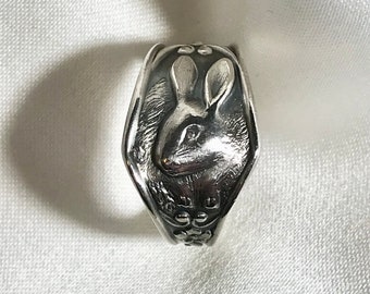Bunny Spoon Ring Victorian Sterling Silver Woodland Rabbit Jewelry
