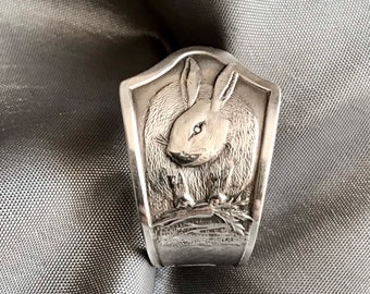 Bunny Rabbit Spoon Ring Victorian Sterling Silver Woodland Jewelry Treasure Grotto