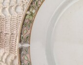 Downton Abbey style Vintage antique dinner plates, Johnson Bros, pink and green floral border, early Art Deco look from 1913