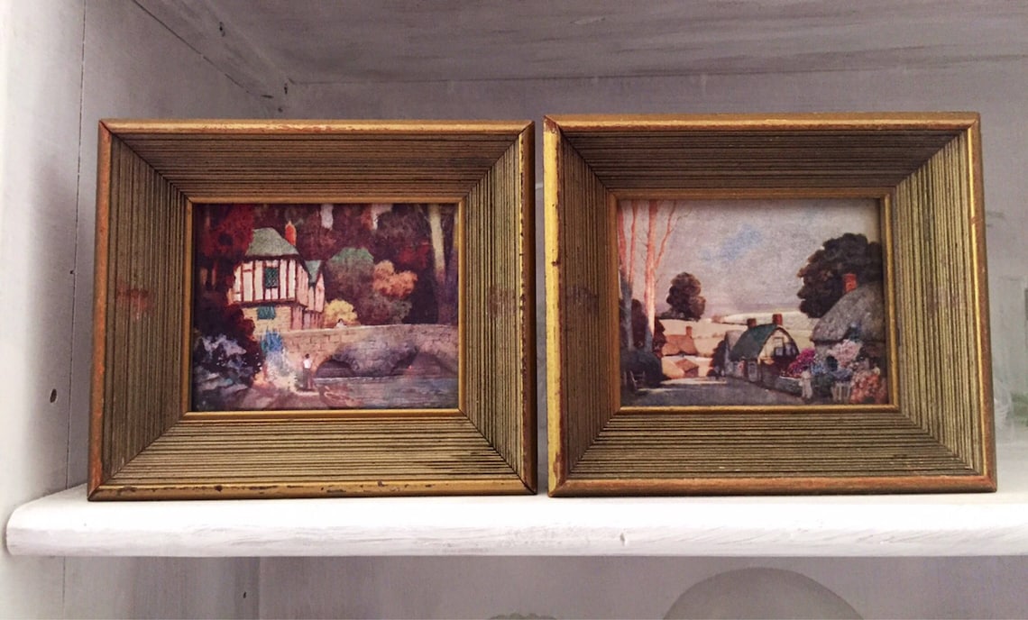 Vintage 1950s Franklin Picture Company framed foil art duo Etsy