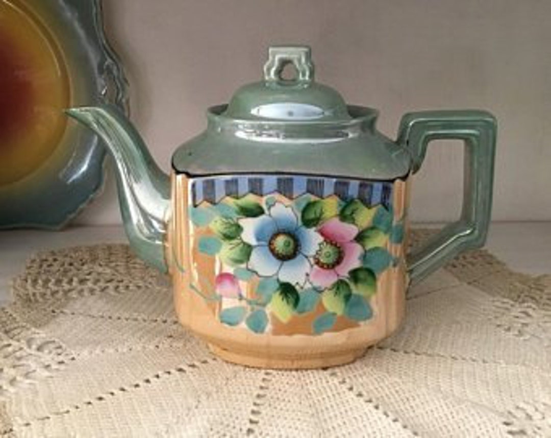 Vintage Japanese Lusterware Teapot, 1 Quart, Floral Design, Made in