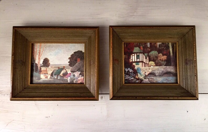 Vintage 1950s Franklin Picture Company framed foil art duo Etsy