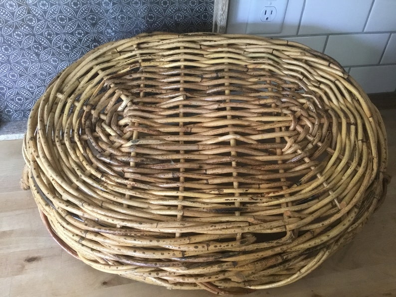 Vintage Large Flat Wicker Basket Boho Decorative Storage Etsy
