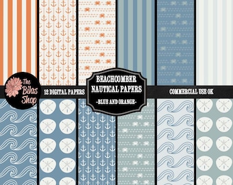 Ocean Digital Paper, Beach Theme Scrapbook Paper, Instant Download, Nautisch thema digitaal papier
