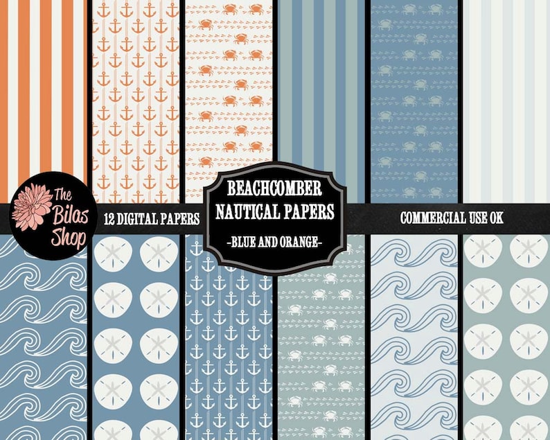 Ocean Digital Paper, Beach Theme Scrapbook Paper, Instant Download