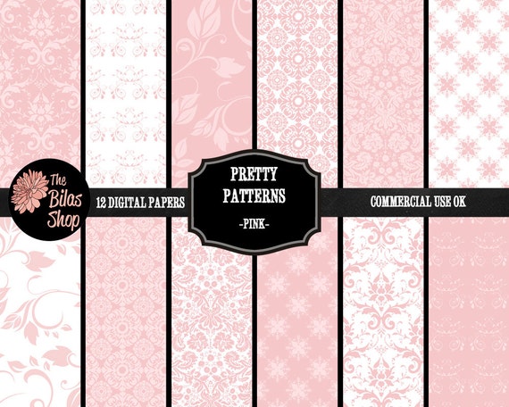 Pretty Patterns Pink Digital Scrapbook Paper Pink And White Etsy