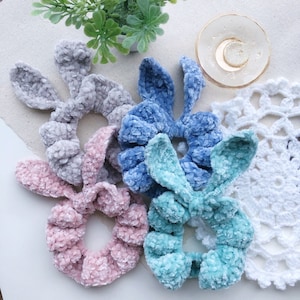 Pastel Crochet Velvet Bunny Ears Scrunchie
