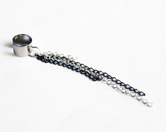 Schlichte Schwarz und Silber Ohrmanschette-- KEIN PIERCING ERFORDERLICH