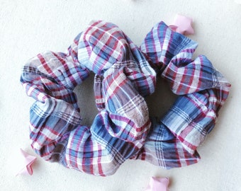 Red and blue Plaid Cotton Scrunchie