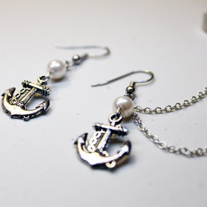 Anchor and Pearl Cuff Earrings Set