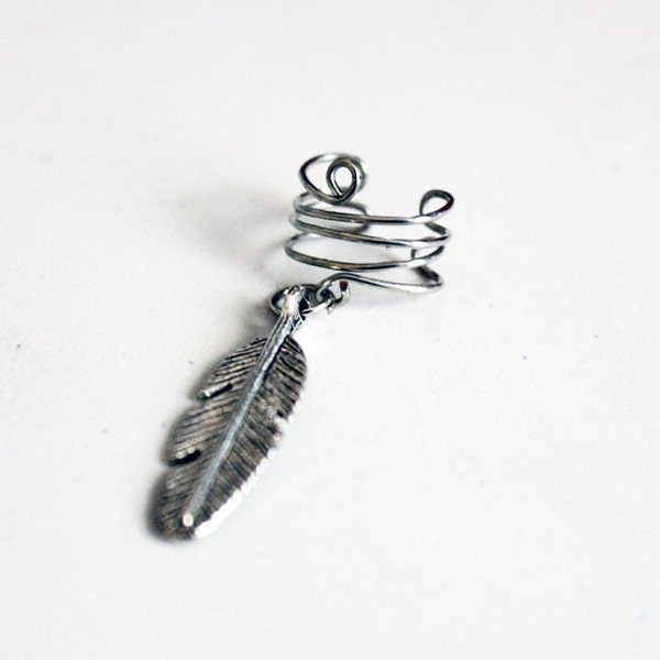 Antique Silver Feather Ear Cuff -- No Piercing Needed