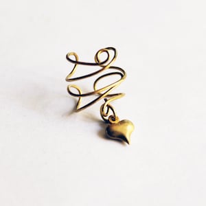Cute Antique Gold Heart Bell Ear Cuff -- NO PIERCING REQUIRED