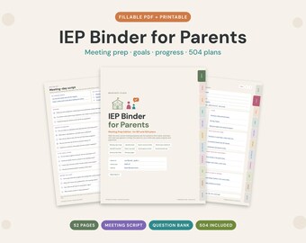IEP Binder for Parents, Fillable Meeting Prep Planner, 504 Plan Organizer (Digital Download)
