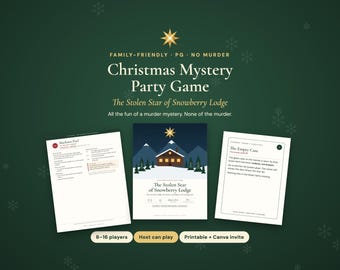 Christmas Murder Mystery Party Game, Family Friendly PG Mystery for Teens and Adults, 8-16 Players, Printable Host Kit with Editable Invite