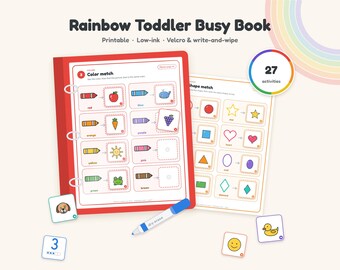 Toddler Busy Book Printable, Low Ink Velcro Learning Binder, Preschool Activities, Colors Shapes Numbers 1-20