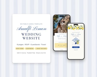 Plantilla web para bodas en Amalfi Lemon, destino italiano, confirmación de asistencia, libro de visitas (descarga digital)