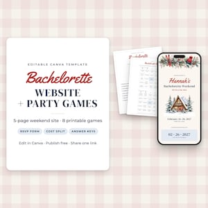 Ski Bachelorette Website + 8 Printable Games Bundle (Canva Template)