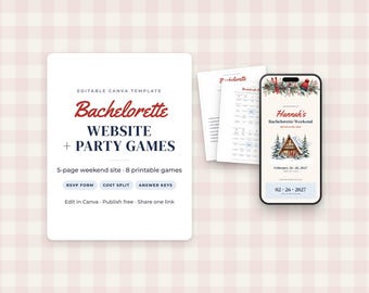 Ski Bachelorette Website + 8 Printable Games Bundle (Canva Template)