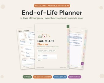 End-of-Life Planner, Emergency Binder, Estate Organizer (Fillable PDF)