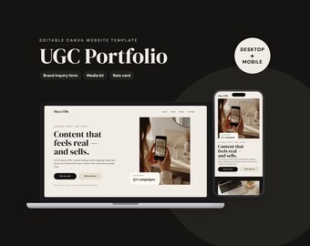 Plantilla de portafolio para creadores de contenido generado por el usuario, sitio web en Canva, kit de prensa, lista de precios (descarga digital)