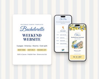 Italian Bachelorette Weekend Website Template, Editable Canva Itinerary, Cost Split, Packing List (Digital Download)