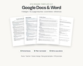 ATS Resume Template Google Docs & Word, Cover Letter, Nurse Teacher Career Change Resume