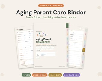 Family Aging Parent Care Binder, Shared Care Planner, Hospital Discharge, Parkinson's (PDF)