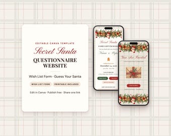 Sitio web del cuestionario de amigo invisible, intercambio de regalos navideños a cuadros acogedores (descarga digital)