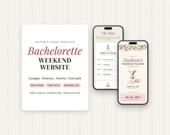 Editable Canva Bachelorette Weekend Website Template, Itinerary, RSVP, Cost Split (Digital Download)