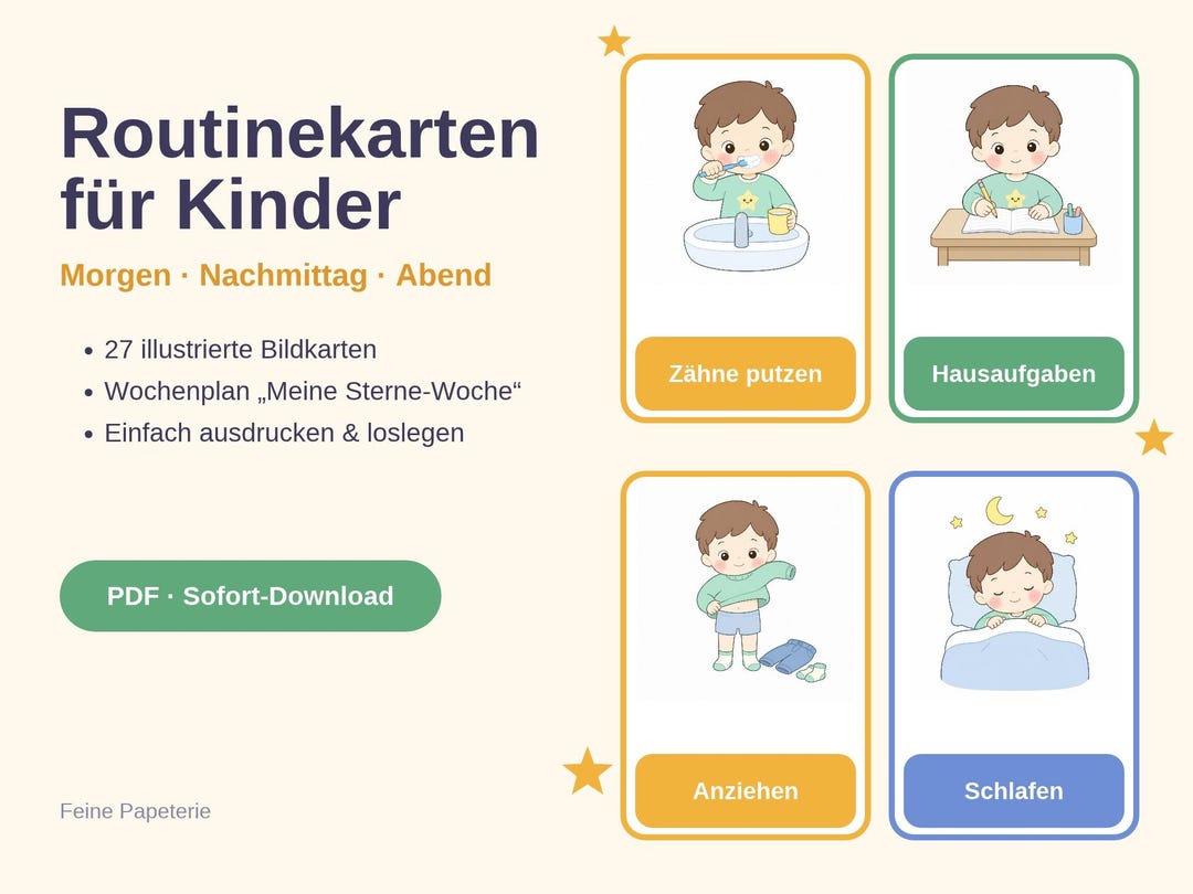 Printable Routine Cards for Children, 27 Picture Cards for Morning ...