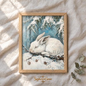 Cuadro de liebre de las nieves, lámina de animal invernal durmiendo, arte mural imprimible para guardería (descarga digital) 33