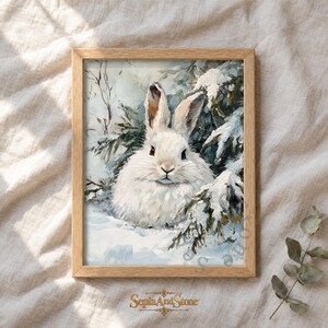 Snowshoe Hare Wall Art, White Winter Animal Print, Printable Cozy Living Room Decor (Digital Download) 34