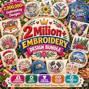 2 Million+ Embroidery Designs Bundle – Floral, Animals, Birds, Monograms, Holiday, Sports, Kids (Digital Download)