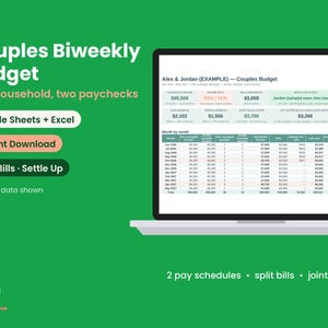 Modèle de budget pour couples (Google Sheets et Excel), suivi des dépenses partagées, budget bihebdomadaire pour deux, objectifs d'épargne communs