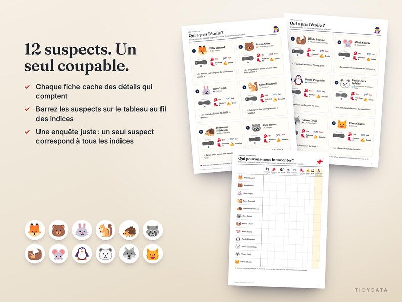 Fransk mystisk adventskalender utskrivbar · Calendrier de l'Avent Enquête · 24 detektivpussel för barn och familj PDF bild 2