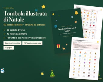 Italienische Weihnachtstombola zum Ausdrucken · Tombola di Natale · 30 Bildbingo-Karten auf Italienisch für Kinder und Familien (PDF)