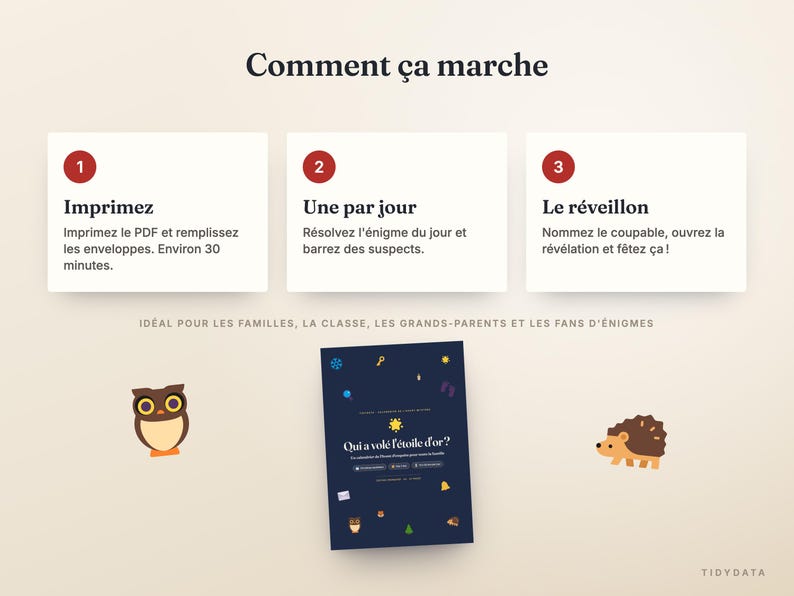 Fransk mystisk adventskalender utskrivbar · Calendrier de l'Avent Enquête · 24 detektivpussel för barn och familj PDF bild 8