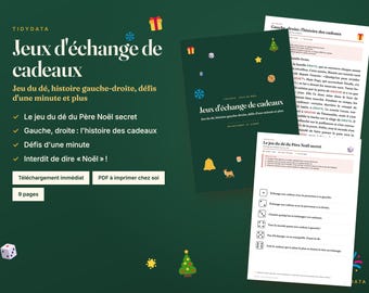 Französische Geschenkeaustauschspiele zum Ausdrucken · Jeu Échange de Cadeaux · Weihnachtswürfelspiel und Links-Rechts-Geschichte auf Französisch (PDF)