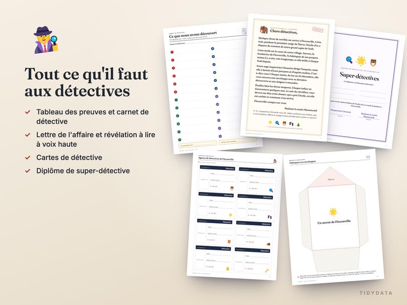 Fransk mystisk adventskalender utskrivbar · Calendrier de l'Avent Enquête · 24 detektivpussel för barn och familj PDF bild 6