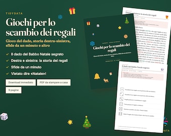 Italienische Geschenketauschspiele zum Ausdrucken · Gioco Scambio Regali · Weihnachtswürfelspiel und Links-Rechts-Geschichte auf Italienisch (PDF)