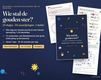 Calendrier de l'Avent mystère néerlandais à imprimer · 24 énigmes policières pour enfants et famille (PDF)