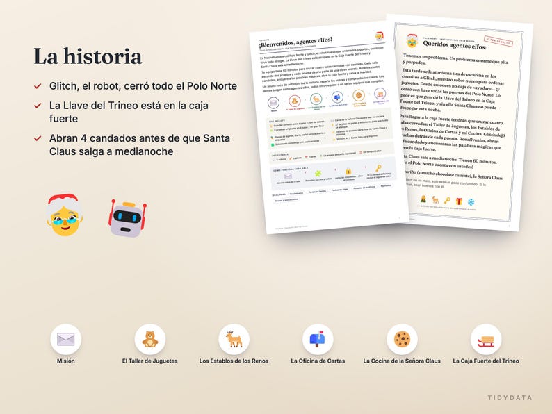 Salle d'évasion de Noël espagnole mexicaine imprimable · Escape Room de Navidad para Niños y Familia · 9 puzzles, guide de l'hôte · PDF image 2